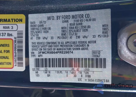 2023 Ford Bronco Sport Big Bend из США, поврежденный, VIN 3FMCR9B64PRE29074